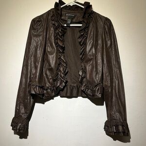 INC International Concepts Dark Brown Ruffled Blazer